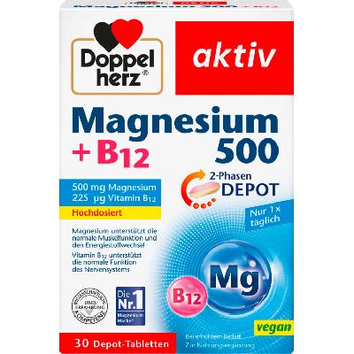 Doppelherz aktiv магнезий 500 + B12 с двуфазно удължено освобождаване - 30 таблетки
