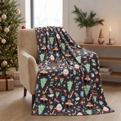 BBK vánoční deka z mikrovlákna Jingle Santa šedá 150x200