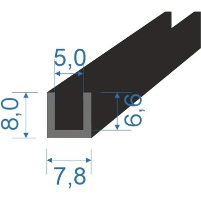 05355932 Pryžový profil tvaru "U", 8x7,8/5mm, 60°Sh, EPDM, -40°C/+100°C, černý