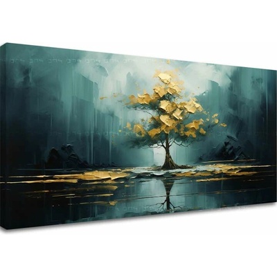 Moderný nástenný dekor Zlatý odraz v jazere - PREMIUM ART - 50x100 cm