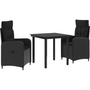vidaXL Комплект за хранене в градината 3 бр. Черно полиратан (3422472)