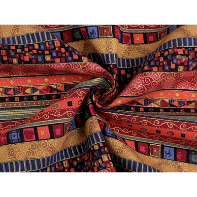 Bavlněná látka / plátno se zlatým potiskem - africký, etnický styl Varianta: 1 červená tmavá, Balení: 1 m
