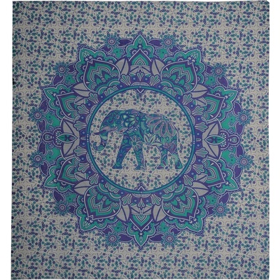 BOB Batik přehoz na postel indický Elephant tyrkysovo fialový bavlna King size Dvoulůžko 235 x 215 cm