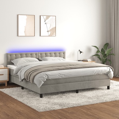 vidaXL Боксспринг легло с матрак и LED, светлосиво, 180x200 см, кадифе (3134657)