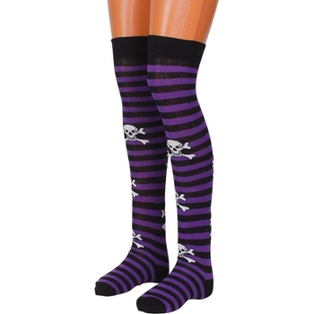 Дамски 7/8 чорапи на райе с черепи