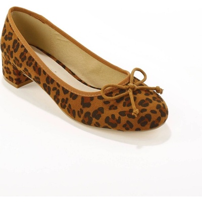 Baleríny s leopardím vzorem na podpatku béžová/černá