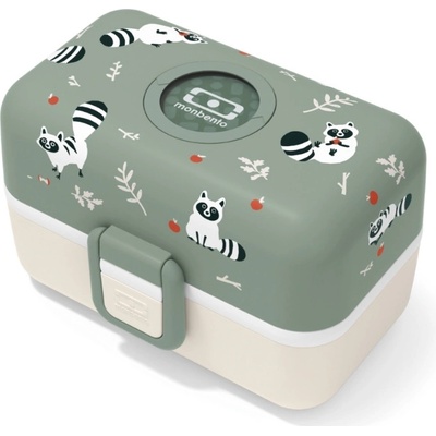 Monbento Dětský obědový bento box na jídlo Tresor Graphic Green Raccoon 800ml