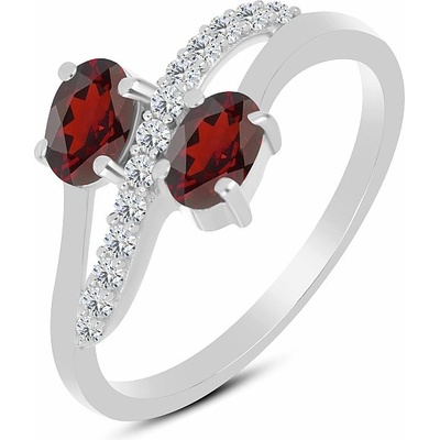 Nefertitis Prsten stříbrný s broušeným granátem a zirkony 026069 GT
