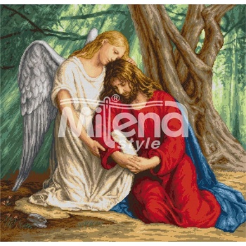 Milena Style Исус в градината - гоблен със схема конци dmc 1: 1