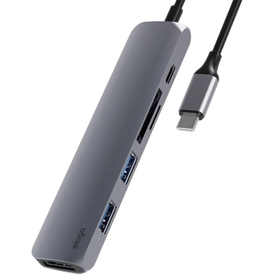 Докинг станция Elago Multi 6 in 1 (USBC-HB-CRHD-DG), от USB C към 1x USB C(PD), 2x USB A, 1x HDMI, 1x SD/MicroSD четец на карти, тъмносива (USBC-HB-CRHD-DG / 40993)