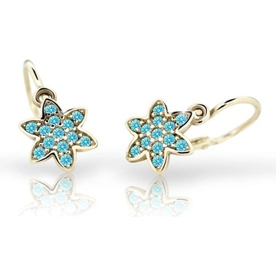 Danfil dětské náušnice kytičky C2206 ze žlutého zlata s kamínky Mint Green zapínání brizura