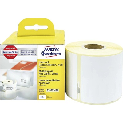 Avery-Zweckform etikety (role) 70 x 54 mm papier biela 320 ks trvalé univerzálne etikety AS0722440