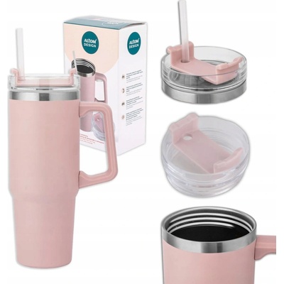 Altom Design termohrnček s rukoväťou a slamkou ružový 880 ml