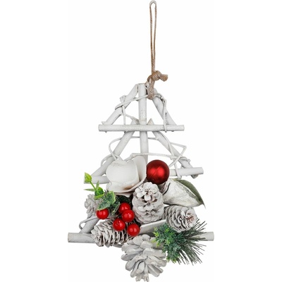 MagicHome MagicHome Vianoce Dekorácia stromček s čečinou a šiškami závesný 18x6x20 cm