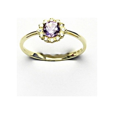 Čištín Zlatý prsten žluté i bílé zlato přírodní světlý ametyst čiré zirkony T 1495