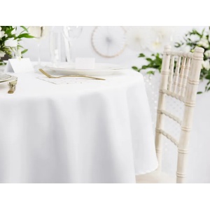 PartyDeco Покривка за маса - бяла, кръгла 230 cм