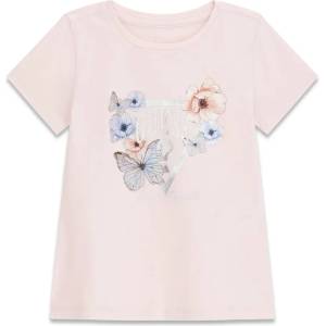 GUESS Розова тениска за мини момиче с пеперуди и сребристо лого Guess