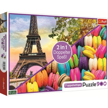 Trefl Двустранен пъзел Trefl от 900 части - Айфелова Кула и Макарони (93251)