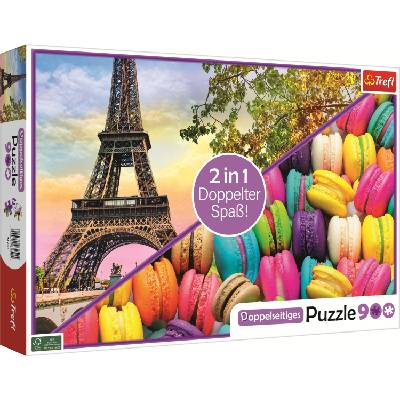 Trefl Двустранен пъзел Trefl от 900 части - Айфелова Кула и Макарони (93251)
