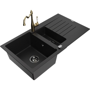 Mexen Matias гранитна мивка с 1, 5 корита с отцедник и кухненски смесител Carla, (6502-77-670700-50-B)