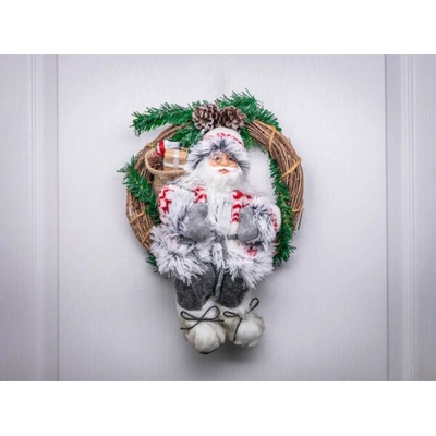 MagicHome Dekorace Vianoce, Santa sedící ve věnci, věnec, 30 cm