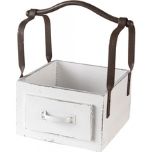 Clayre & Eef Bílá dřevěná retro bedýnka s rukojetí 24*19*28 cm