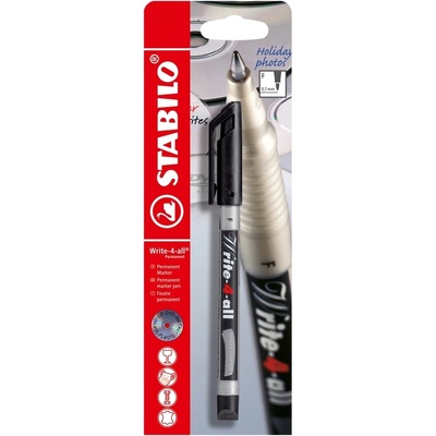 STABILO Перманентен маркер в блистер, Stabilo, Write-4-All, Фин писец F, Черен (STB-13842)