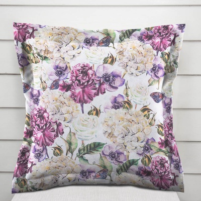 Biante Dekoračná s lemom PML-108 Fialové kvety s motýlikmi na bielom 50 x 50 cm