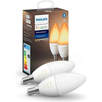 Philips Hue LED žiarovky set 2x4W E14 470lm 2200-6500K sada 2ks, sviečka, stmievateľné, Bluetooth, White
