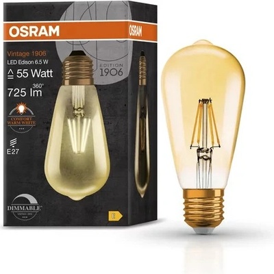 OSRAM Led КРУШКА osram vintage 1906 edison 6.5w e27 dim gold55 2400k (20240152)