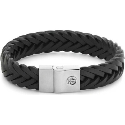 Rebel & Rose pánský kožený náramek Full Metal Premium Braided Black RR-M0052-S-M