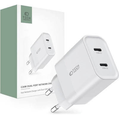 Tech-Protect C20W 2x USB-C White (9319456607093)