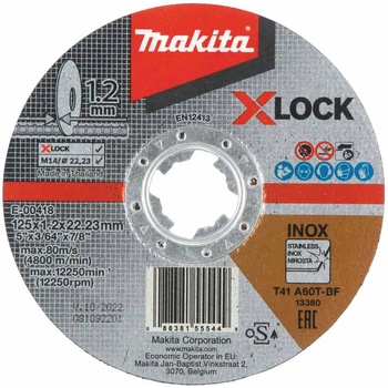 Makita Диск карбофлексов за рязане на метал Makita E-00418, X-LOCK, 125x22.23x1.2 мм, A60T-BF, 12250 мин-1 (Е-00418)