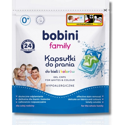 Bobini kapsle FAMILY 0+ na bílé i barevné prádlo 24 PD