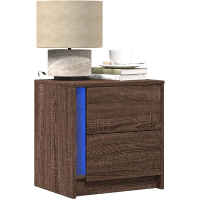 vidaXL Нощни шкафчета с LED, 2 бр, Кафяв дъб, инженерно дърво (852060)