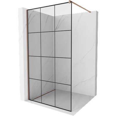 Mexen Kioto душ кабина Walk-in 100 x 200 см, черна решетка 8 мм, розово злато (800-100-101-60-77)