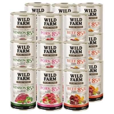 WILD FARM PURE MONO Микс от вкусове 18x400 гр. монопротеинова храна за кучета
