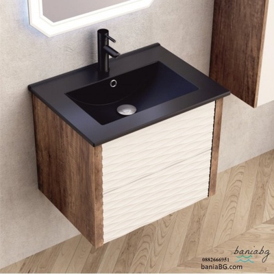 Inter Ceramic Долен конзолен pvc шкаф за баня icp 6043 + МИВКА icc 5953b-2 ЧЕРЕН МАТ