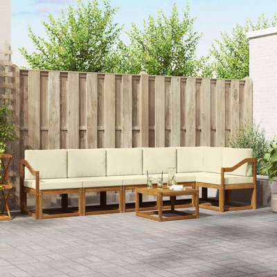 vidaXL Комплект дивани за открито 7 pcs Натурален и Крема (3366513)