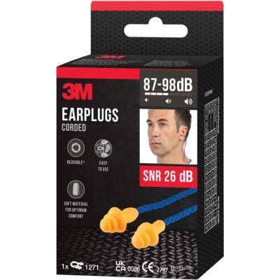 3M Šňůrkové špunty do uší 1271, SNR 26 dB, oranžové