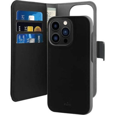 PURO Подвижен калъф Puro Wallet MagSafe 2in1 PU кожен калъф с капак и портфейл за iPhone 14 Pro Max - черен (IPC14P67BOOKC3BLK)