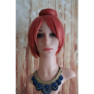 Cosplay červená ryšavá krátka parochňa s drdolom