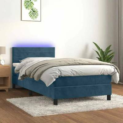 vidaXL 11461.3134433 Boxspring postel s matrací a LED tmavě modrá samet