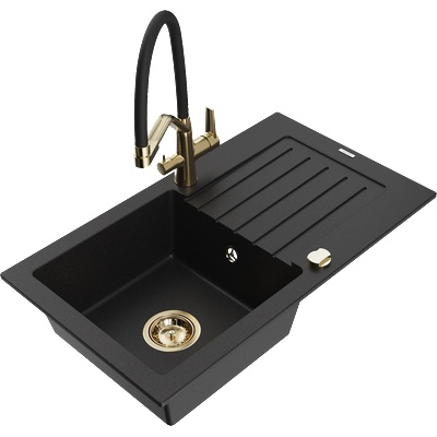 Mexen Pablo гранитна мивка с 1 отделение с отцедник и кухненски смесител Duo, черен - 6510-77-671701-57-G (6510-77-671701-57-G)