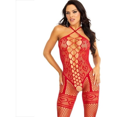 Leg Avenue Heart Net Halter Bodystocking 89320 Red