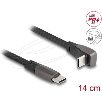 Delock USB 2.0 Плосък кабел USB Type-C мъжки - USB Type-C мъжки USB Type-C мъжки извит PD 3.0 60 W 14 cm черен (80750)