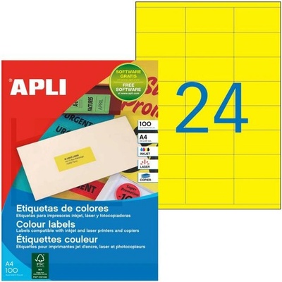Etikety farebné 70x35mm APLI A4 100 hárkov fluo žlté
