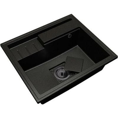 DobreSny Granitový dřez ELITE 6052 ČERNÝ S TEXTUROU ŽULY + černý sifon 60 x 52 x 21,5cm