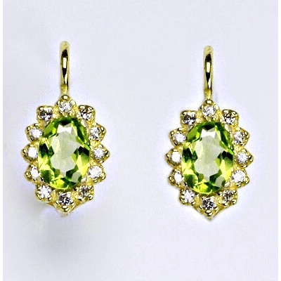 Čištín Zlaté náušnice Kate, přírodní olivín, zlaté náušnice, žluté i bílé zlato, VE 247