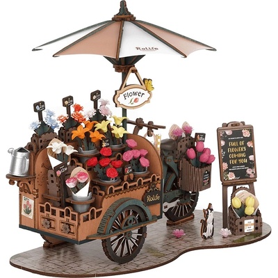 Robotime Дървен 3D пъзел Robo Time от 187 части - Количка за цветя (TGS03)